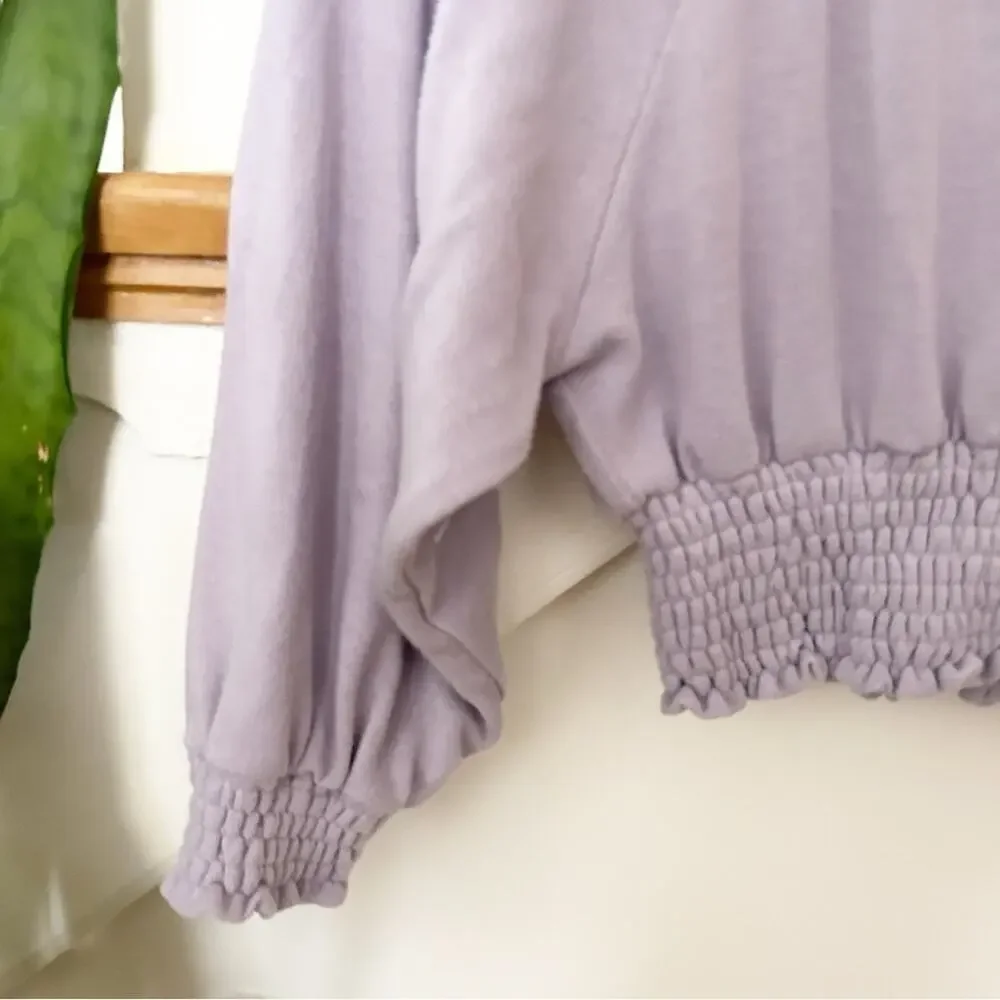 Free People Lavender Square Neck Soft Knit Smocked Cropped Golden Tee Size XS